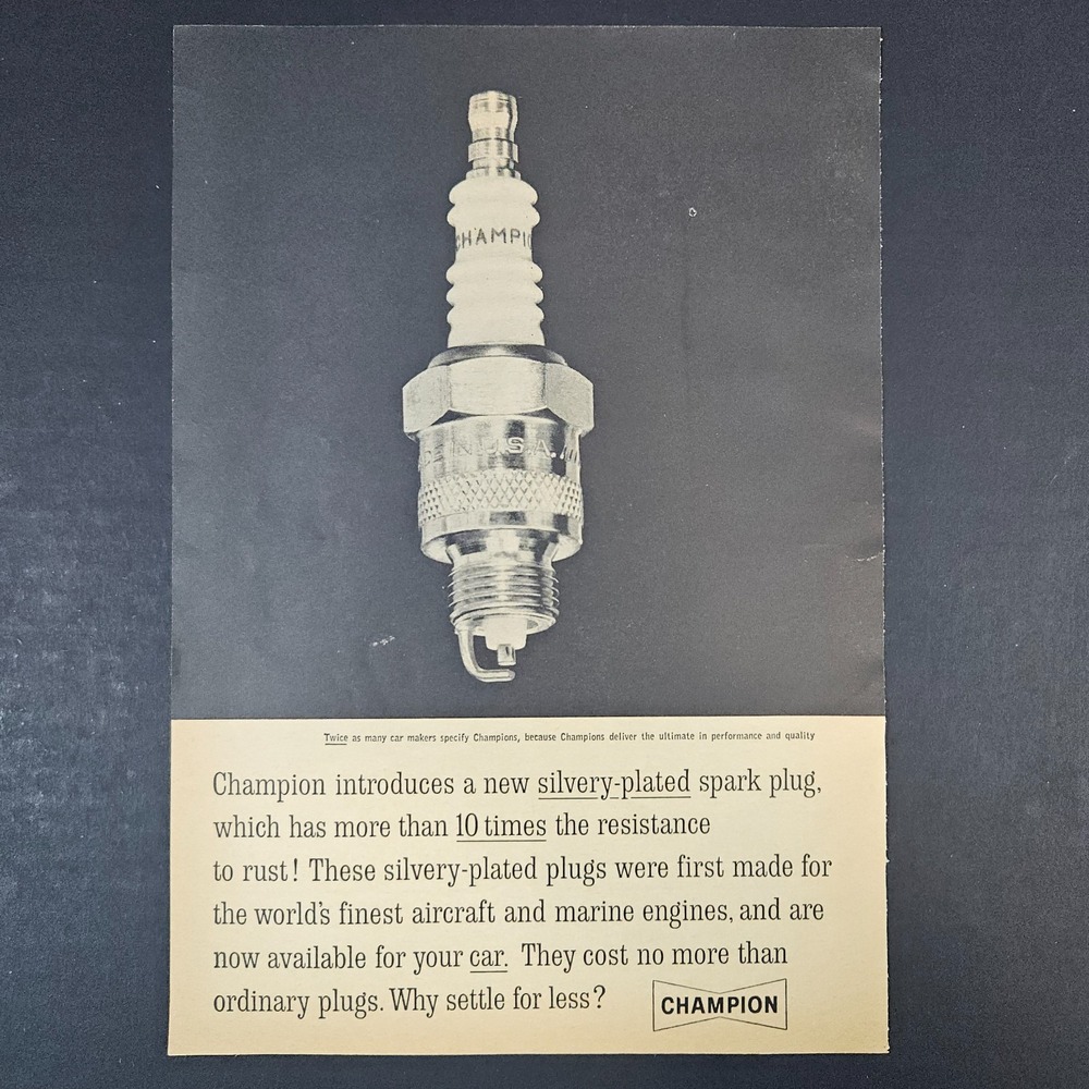 1961 Champion Spark Plugs Vintage Print Ad Mancave Garage Shop‎ Automobile Car